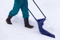 Manual snow removal with snow scoop after blizzard Royalty Free Stock Photo