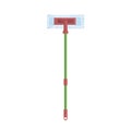 Manual spin mop with handle and rectangular brush for floor cleaning. Household plastic item for housework. Colored flat