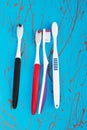 Manual toothbrush set on blue background Royalty Free Stock Photo