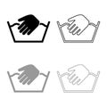 Only manual wash Clothes care symbols Washing concept Laundry sign icon outline set black grey color vector illustration flat Royalty Free Stock Photo