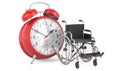 Manual wheelchair with alarm clock, 3D rendering Royalty Free Stock Photo