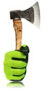 Manual Worker with Protective Work Gloves Holding an Old Axe - Generative Ai Royalty Free Stock Photo