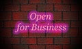 Manually created illustration of a brick wall with the word open for business in neon Royalty Free Stock Photo