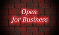 Manually created illustration of a brick wall with the word open for business in neon Royalty Free Stock Photo
