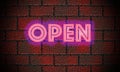 Manually created illustration of a brick wall with the word open in neon Royalty Free Stock Photo