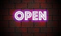 Manually created illustration of a brick wall with the word open in neon Royalty Free Stock Photo