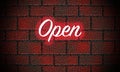 Manually created illustration of a brick wall with the word open in neon Royalty Free Stock Photo