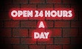 Manually created illustration of a brick wall with the word open twenty four hours a in neon Royalty Free Stock Photo