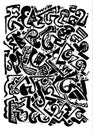 Manually drawn abstract pattern, black brush marks on white base