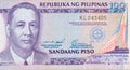 Manuel A Roxas on 100 piso Philippines money bill close up fragment