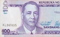 Manuel A Roxas on 100 piso Philippines money bill close up fragment