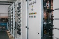Manufacture of low-voltage cabinets. Modern smart technologies in the electric power industry. The use of electrical Royalty Free Stock Photo