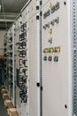 Manufacture of low-voltage cabinets. Modern smart technologies in the electric power industry. The use of electrical Royalty Free Stock Photo