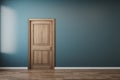 Manufactured wooden door showcased with advertising potential in an empty room Royalty Free Stock Photo