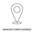 Manufacturer address line vector for food packaging, geolocation illustration