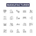 Manufacturer line vector icons and signs. Maker, Fabricator, Supplier, Manufacturer, Constructor, Crafter, Converter