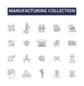 Manufacturing collection line vector icons and signs. Collection, Production, Assembly, Gather, Fabrication, Accumulate