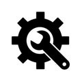 Manufacturing Icon. Gear and Wrench. Service Symbol. Flat Line Pictogram. Isolated on white background.