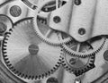 Manufacturing or industrial background. Concept Teamwork or idea Technology. Gears and cogs in clockwork. Macro. Black and white Royalty Free Stock Photo