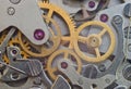 Manufacturing or industrial background. Concept Teamwork or idea Technology. Gears and cogs in clockwork. Macro