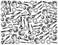 Hand Drawn Sketch Background of Screws and Nuts Royalty Free Stock Photo