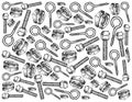 Hand Drawn Sketch Background of Screws and Nuts Royalty Free Stock Photo