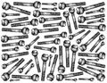 Hand Drawn Sketch Background of Hex Bolts Royalty Free Stock Photo