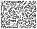 Hand Drawn Sketch Background of Screws and Nuts Royalty Free Stock Photo