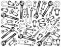 Hand Drawn Sketch Background of Screws and Nuts Royalty Free Stock Photo