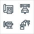 manufacturing line icons. linear set. quality vector line set such as laser, buffing, car manufacturing