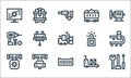 Manufacturing line icons. linear set. quality vector line set such as tools, container, manufacturing, trolley, car manufacturing