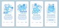 Manufacturing method blue onboarding mobile app page screen with linear concepts. Job, batch, process production