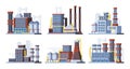 Manufacturing plants, factories colorful flat vector illustrations set Royalty Free Stock Photo