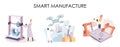 Manufacturing process at automated production industry. Scientist creates robot. Smart industry