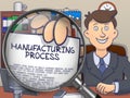 Manufacturing Process through Magnifier. Doodle Design.