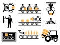 Manufacturing process or production icons set