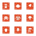 Manufacturing processing icons set, grunge style