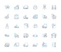 Manufacturing tools linear icons set. Automation, Cutting, Drilling, Forming, Grinding, Inspection, Lathe line vector