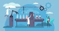 Manufacturing vector illustration. Tiny production factory persons concept.