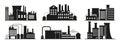 Manufactury, factory and plants vector set. Business buildings. Oil refinery.