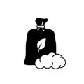 Manure packaging, Silhouette icon. Outline knotted bag with plant fertilizer. Black simple illustration for agriculture, farming.