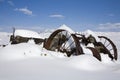 Manure spreader in snow bank