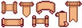 Manuscript template pixel 8 bit sprite. Papyrus scroll collection.