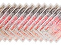 Many 50 pound sterling bank notes background Royalty Free Stock Photo