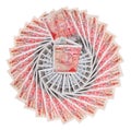 Many 50 pound sterling bank notes, isolated