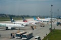 Many airplanes at airport