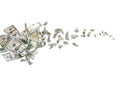 Many American dollars on white background. Flying money