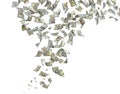 Many American dollars on white background. Flying money Royalty Free Stock Photo