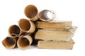 Many ancient scrolls and old books Royalty Free Stock Photo