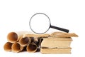 Many ancient scrolls and old books Royalty Free Stock Photo